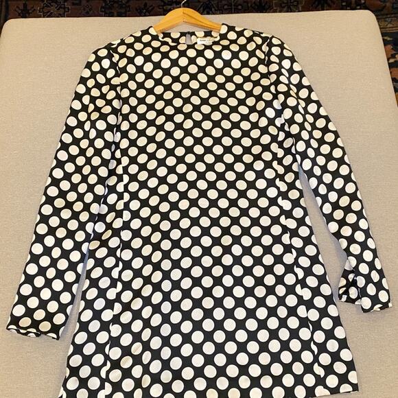 Yves Saint Laurent SILK Black White Polka Dot Long Sleeve MINI Dress FR 40 US 8 - Picture 3 of 11